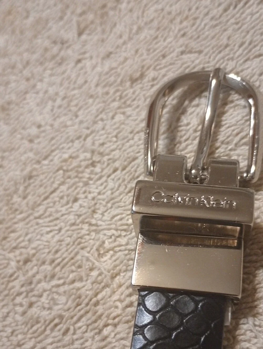 Calvin Klein Black Textured Leather Belt with Silver Buckle